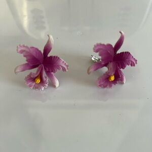 Vintage Purple Orchid Flower Earrings